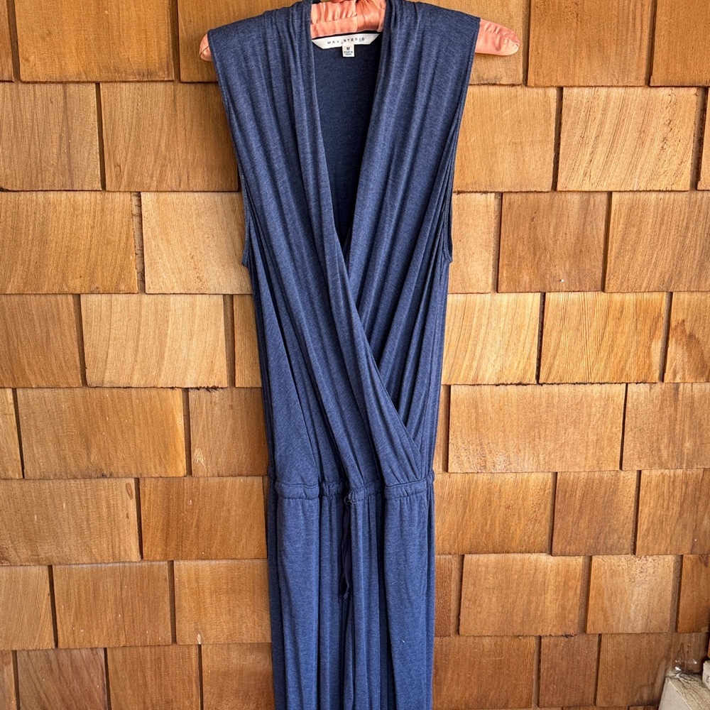 Max Studio Navy Blue Sleeveless Wrap Jumpsuit
